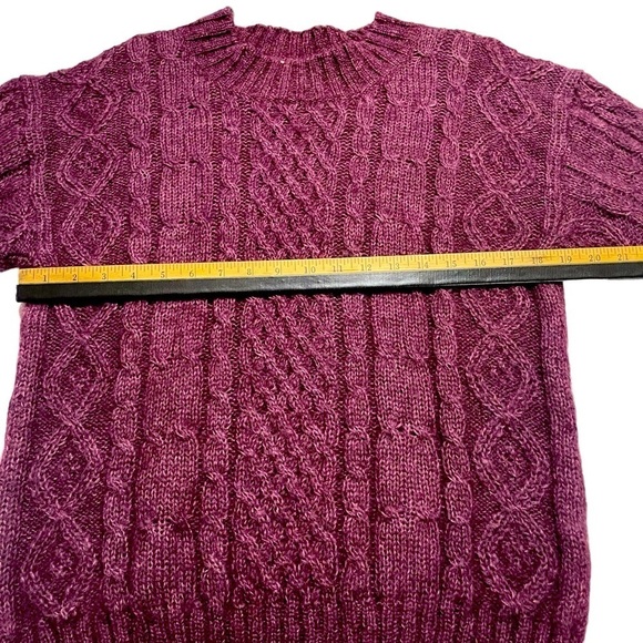 Vintage 90's Paris Sport Club Mohair Cable knit Sweater Berry Cottagecore SZ M - Picture 6 of 10